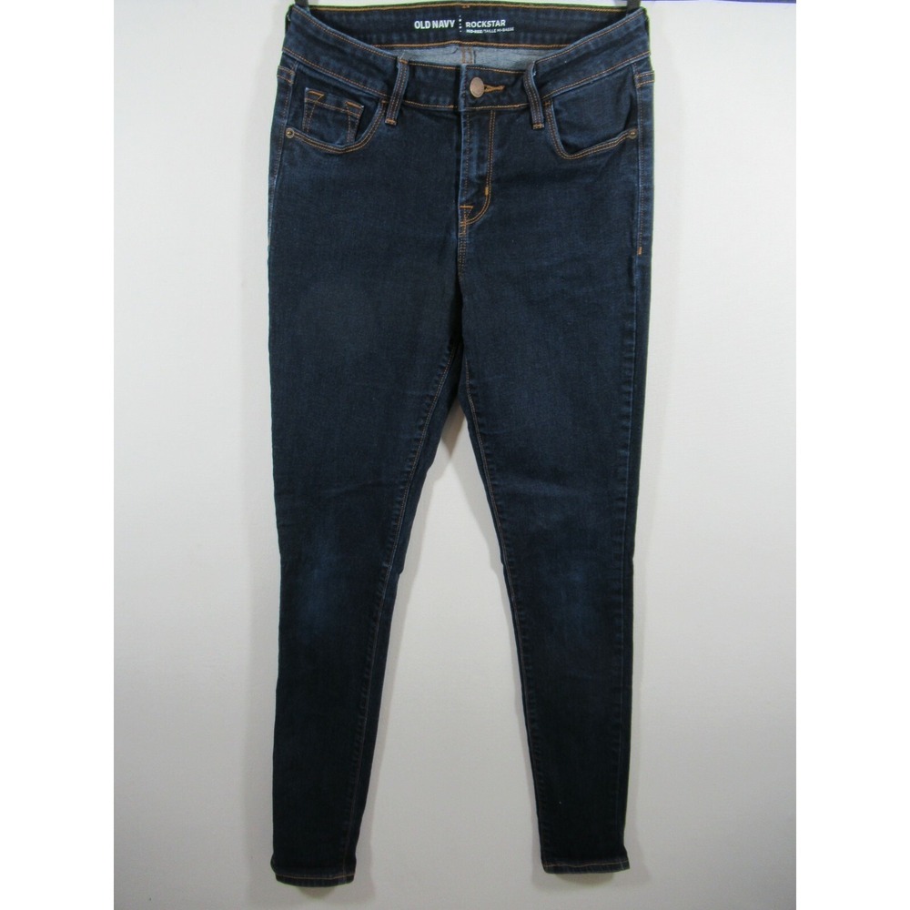 Old Navy Rockstar Skinny Mid-Rise Jeans Women 4 Long Tall Blue Dark Wash